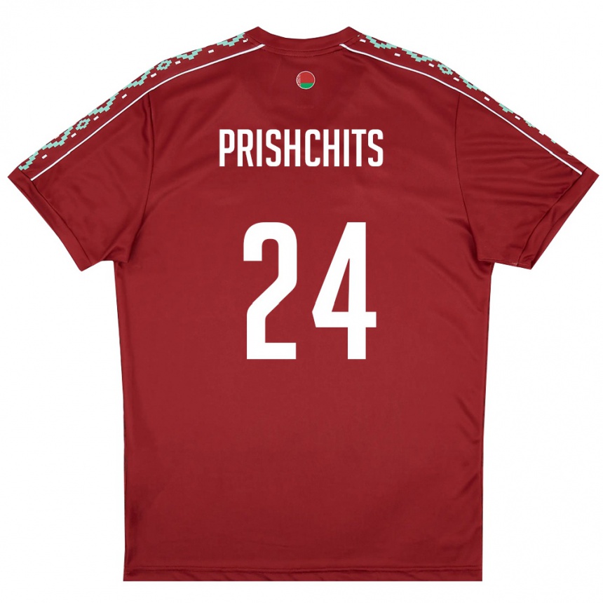 גברים כדורגל בלארוס Daniil Prishchits #24 אדום עמוק לבן ג'רזי ביתית 26-28