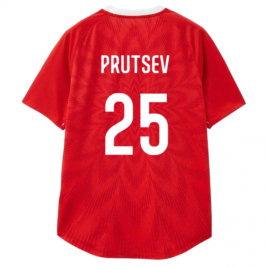 גברים כדורגל רוסיה Danil Prutsev #25 אדום לבן חום ג'רזי ביתית 26-28