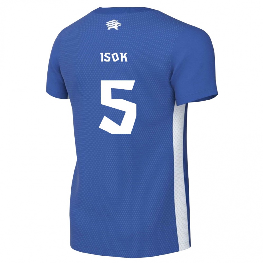גברים כדורגל אסטוניה Karel Isok #5 כחול כהה לבן ג'רזי ביתית 26-28