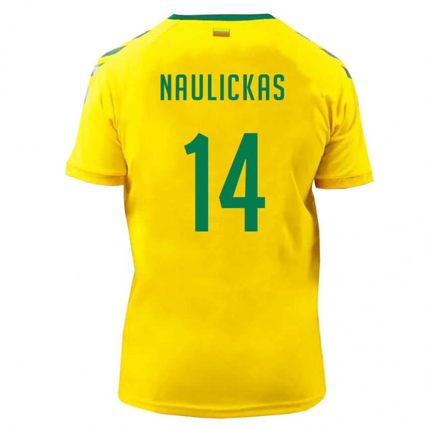 גברים כדורגל ליטא Arnas Naulickas #14 צהוב ירוק ג'רזי ביתית 26-28