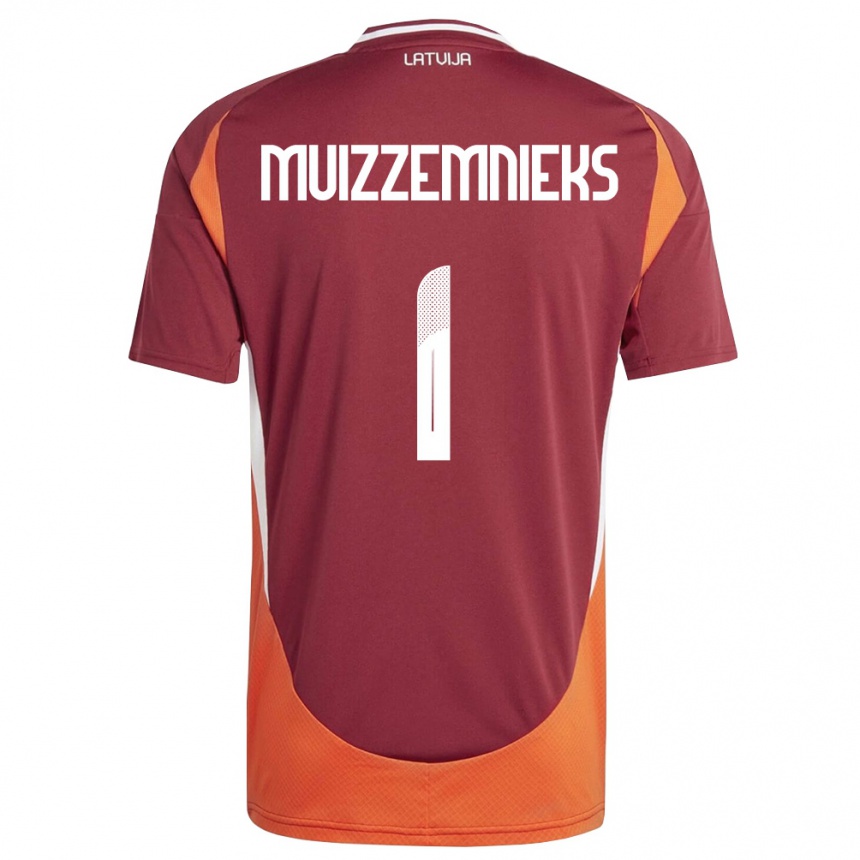 גברים כדורגל לטביה Mareks Muizzemnieks #1 אדום עמוק לבן כתום ג'רזי ביתית 26-28