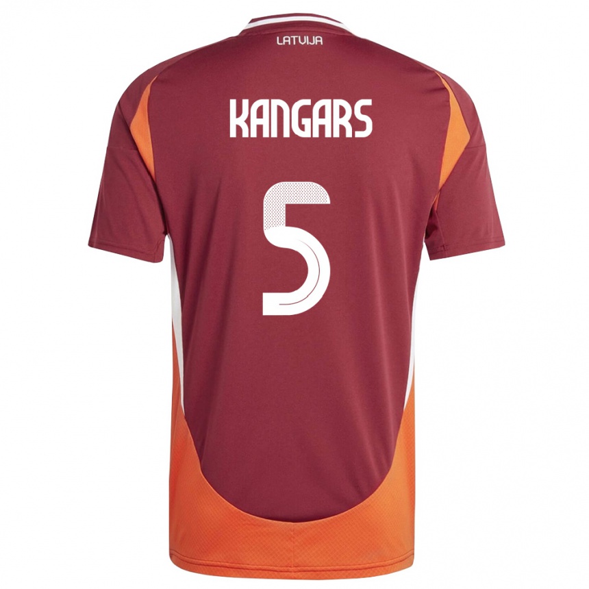 גברים כדורגל לטביה Alans Kangars #5 אדום עמוק לבן כתום ג'רזי ביתית 26-28