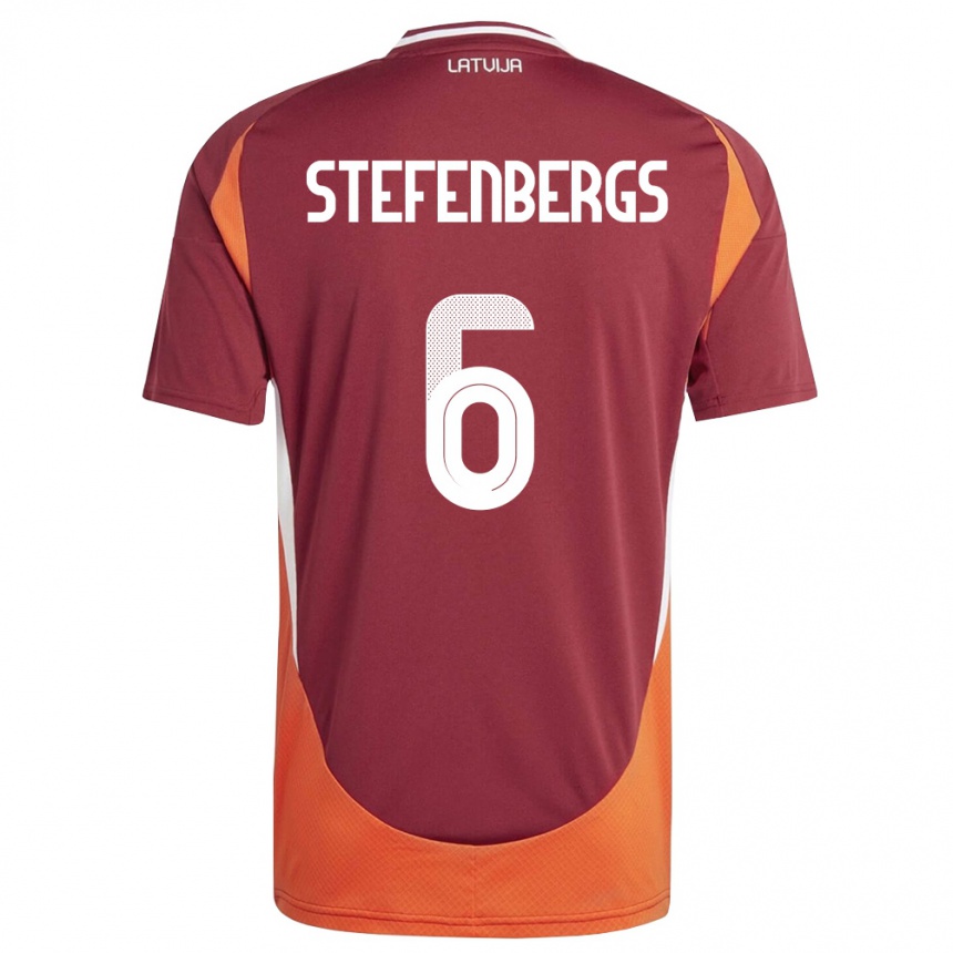 גברים כדורגל לטביה Linarts Stefenbergs #6 אדום עמוק לבן כתום ג'רזי ביתית 26-28
