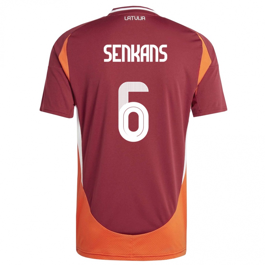גברים כדורגל לטביה Martins Senkans #6 אדום עמוק לבן כתום ג'רזי ביתית 26-28