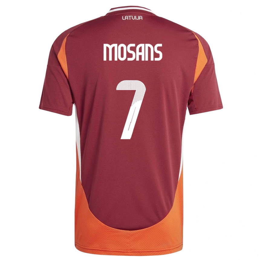 גברים כדורגל לטביה Kristaps Mosans #7 אדום עמוק לבן כתום ג'רזי ביתית 26-28