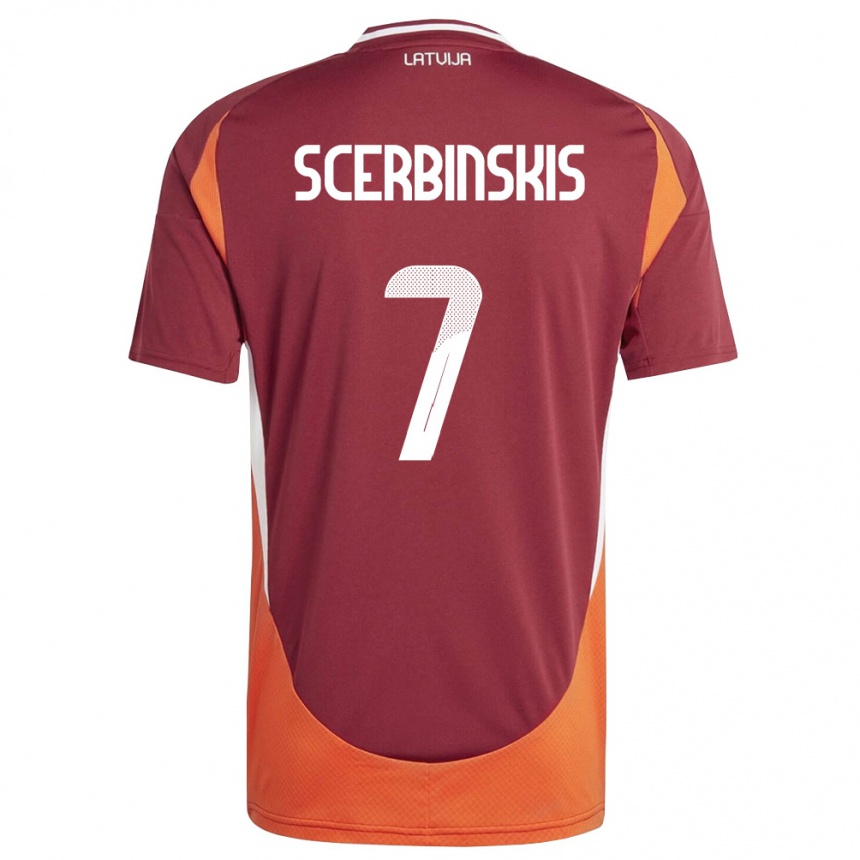 גברים כדורגל לטביה Aleks Scerbinskis #7 אדום עמוק לבן כתום ג'רזי ביתית 26-28