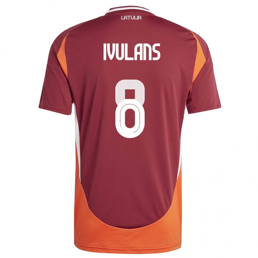 גברים כדורגל לטביה Markuss Ivulans #8 אדום עמוק לבן כתום ג'רזי ביתית 26-28