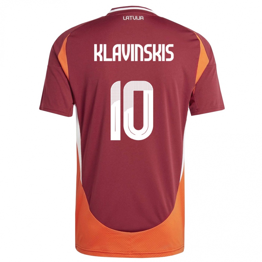 גברים כדורגל לטביה Rudolfs Klavinskis #10 אדום עמוק לבן כתום ג'רזי ביתית 26-28