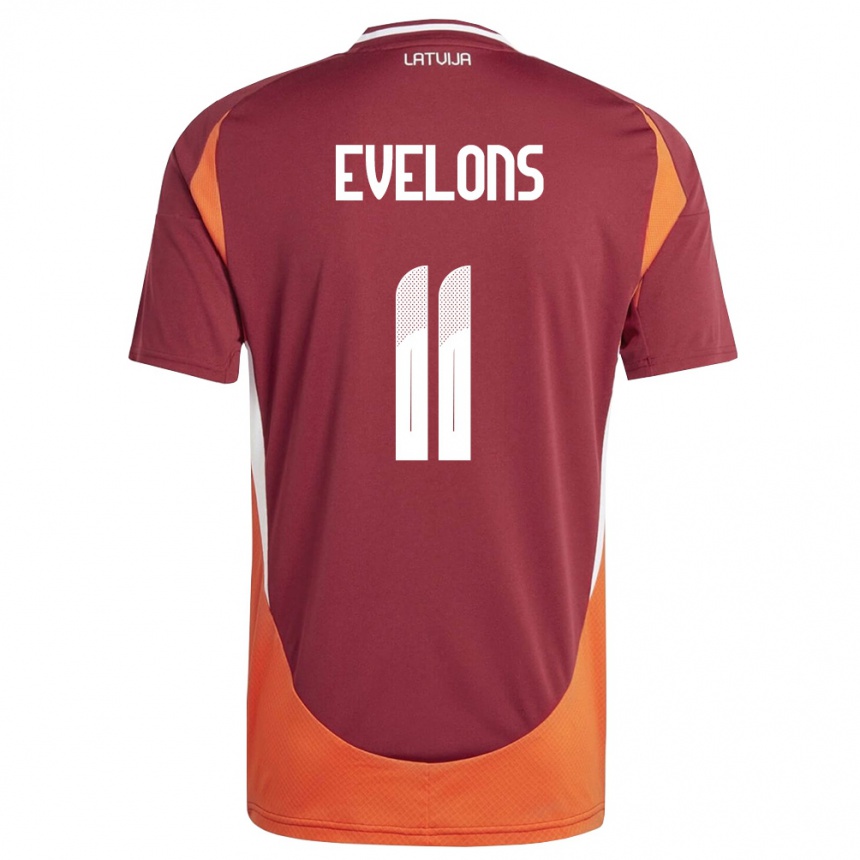גברים כדורגל לטביה Emils Evelons #11 אדום עמוק לבן כתום ג'רזי ביתית 26-28