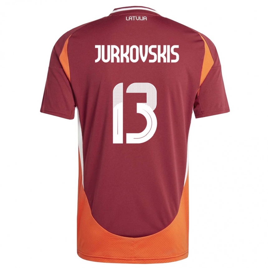 גברים כדורגל לטביה Raivis Jurkovskis #13 אדום עמוק לבן כתום ג'רזי ביתית 26-28