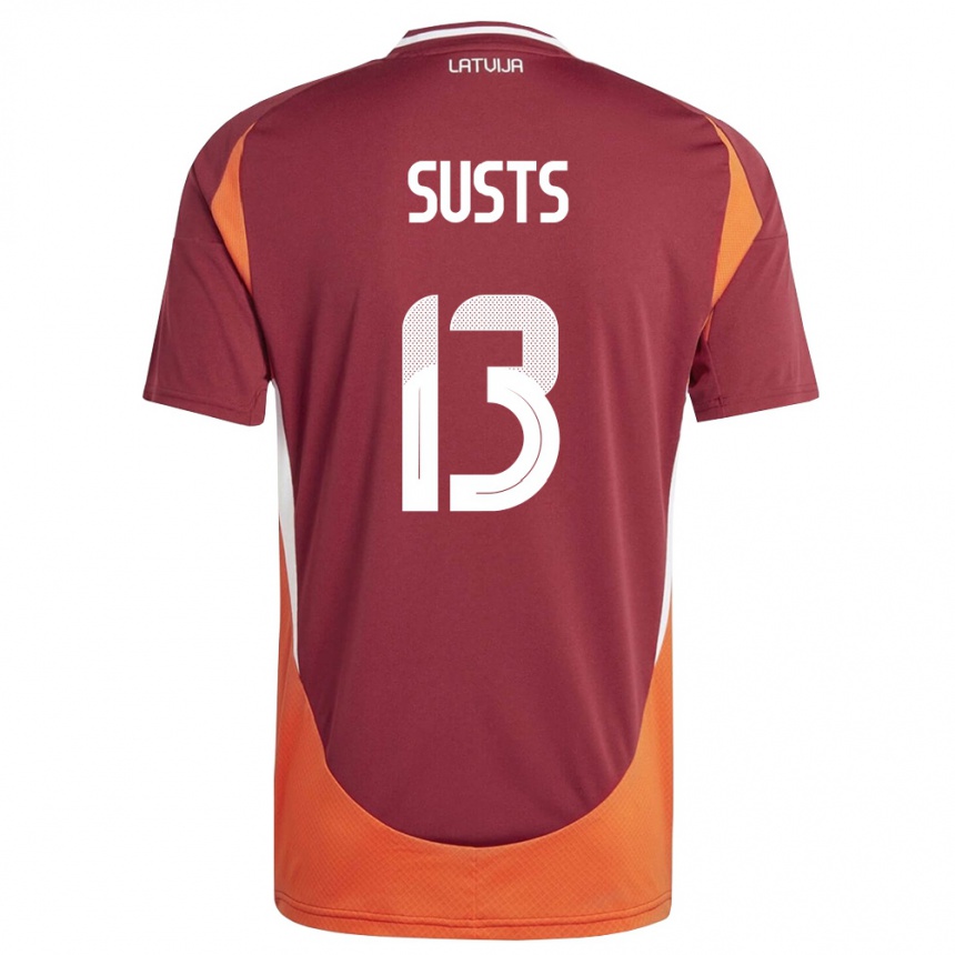 גברים כדורגל לטביה Marcis Susts #13 אדום עמוק לבן כתום ג'רזי ביתית 26-28