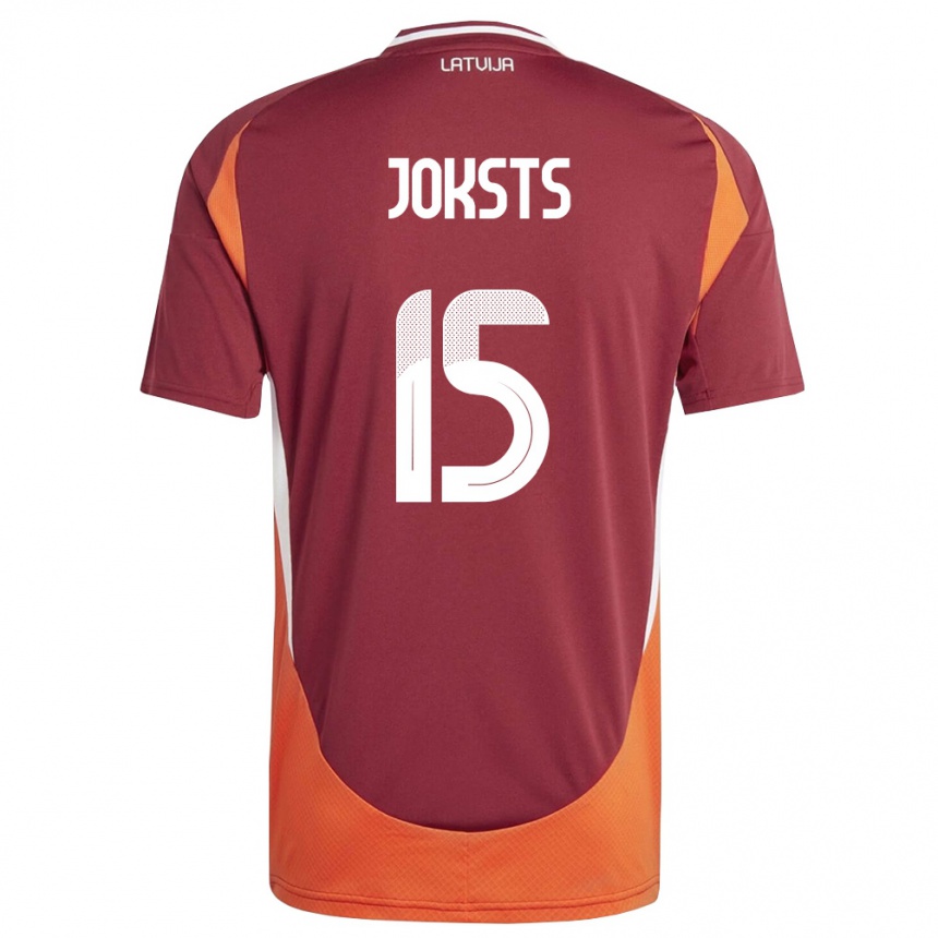 גברים כדורגל לטביה Helvijs Joksts #15 אדום עמוק לבן כתום ג'רזי ביתית 26-28