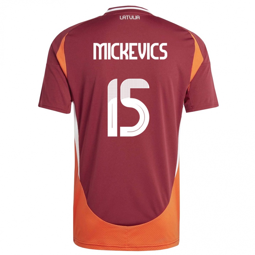 גברים כדורגל לטביה Tomass Mickevics #15 אדום עמוק לבן כתום ג'רזי ביתית 26-28