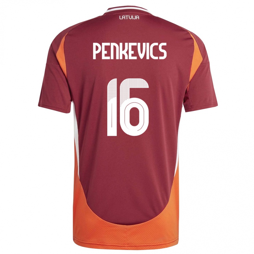 גברים כדורגל לטביה Kristers Penkevics #16 אדום עמוק לבן כתום ג'רזי ביתית 26-28