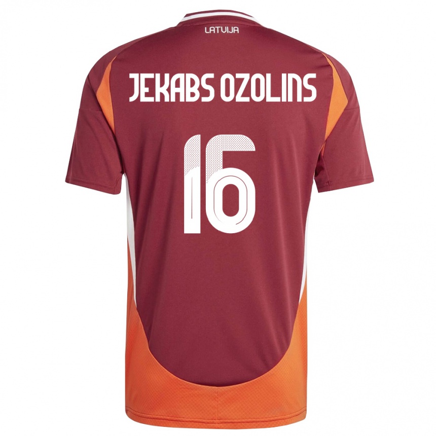 גברים כדורגל לטביה Olivers Jekabs Ozolins #16 אדום עמוק לבן כתום ג'רזי ביתית 26-28