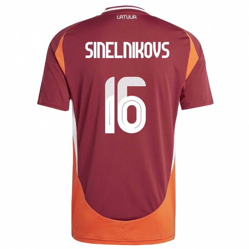 גברים כדורגל לטביה Aleksandrs Sinelnikovs #16 אדום עמוק לבן כתום ג'רזי ביתית 26-28