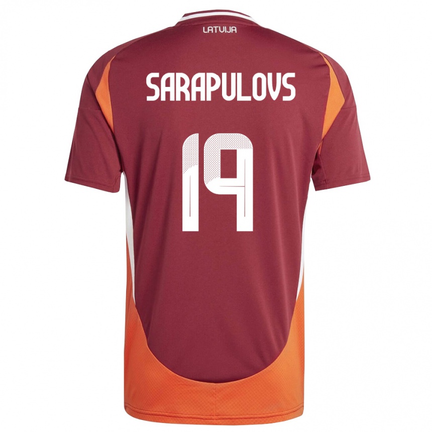 גברים כדורגל לטביה Maksims Sarapulovs #19 אדום עמוק לבן כתום ג'רזי ביתית 26-28