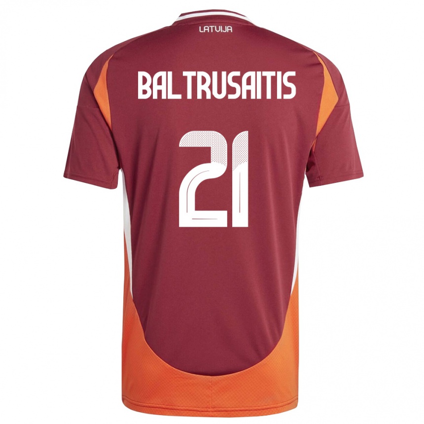 גברים כדורגל לטביה Deivids Baltrusaitis #21 אדום עמוק לבן כתום ג'רזי ביתית 26-28