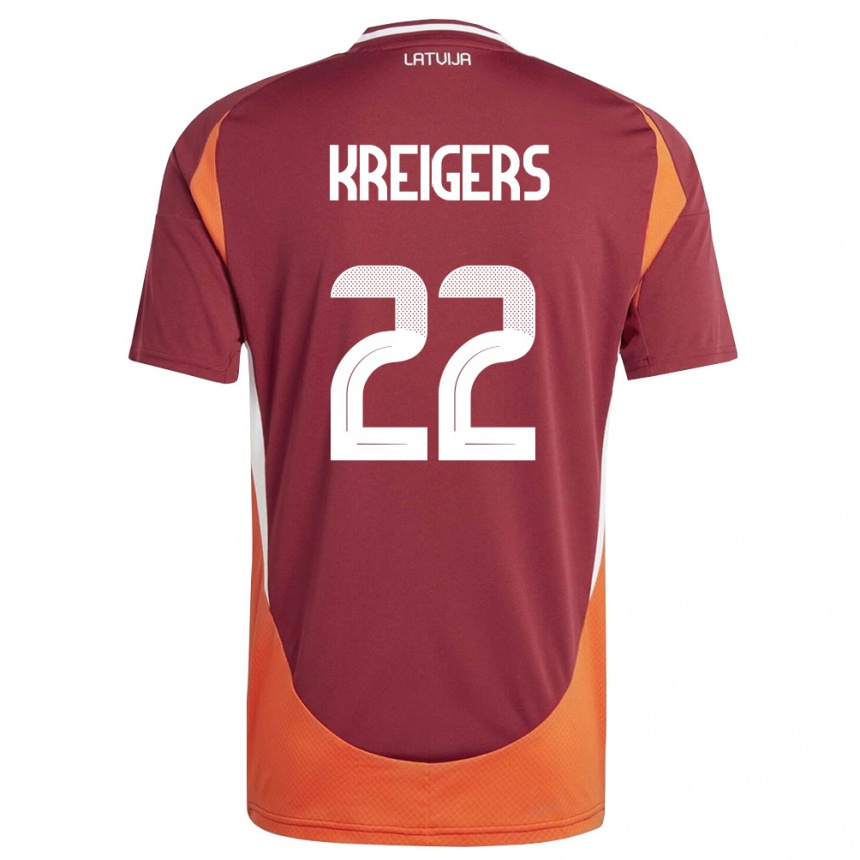 גברים כדורגל לטביה Edvards Kreigers #22 אדום עמוק לבן כתום ג'רזי ביתית 26-28