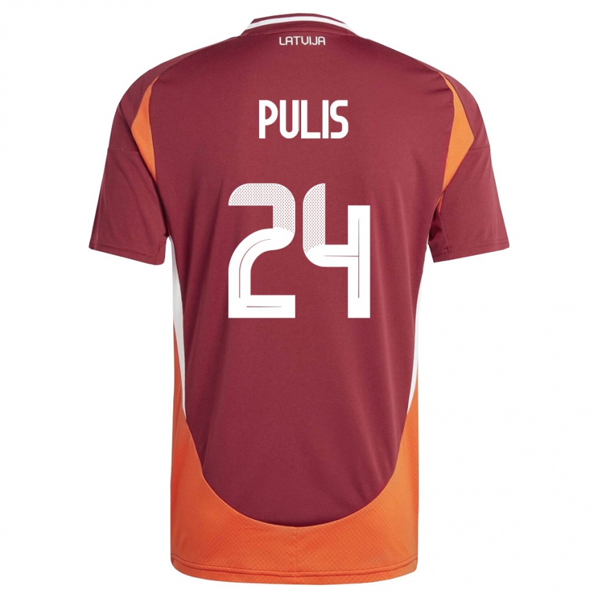 גברים כדורגל לטביה Ingars Pulis #24 אדום עמוק לבן כתום ג'רזי ביתית 26-28
