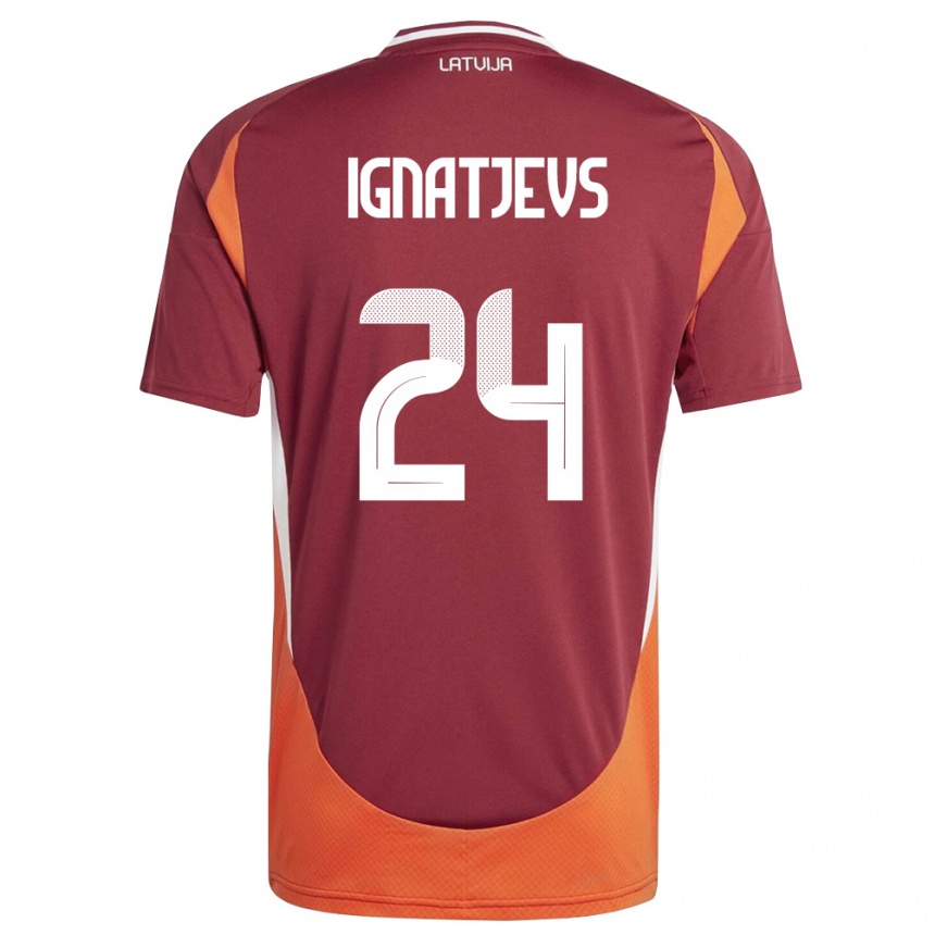 גברים כדורגל לטביה Denis Ignatjevs #24 אדום עמוק לבן כתום ג'רזי ביתית 26-28