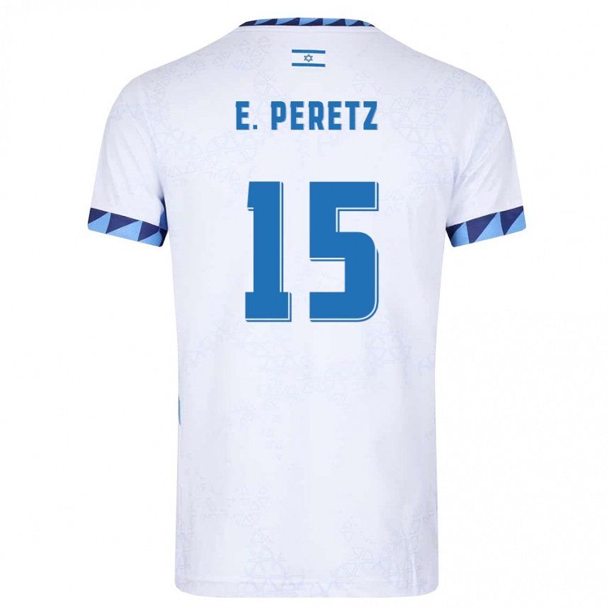 גברים כדורגל ישראל Eliel Peretz #15 לבן כחול בהיר ג'רזי ביתית 26-28