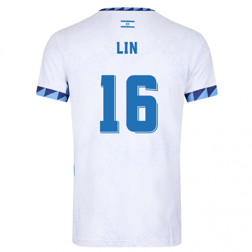 גברים כדורגל ישראל Bar Lin #16 לבן כחול בהיר ג'רזי ביתית 26-28