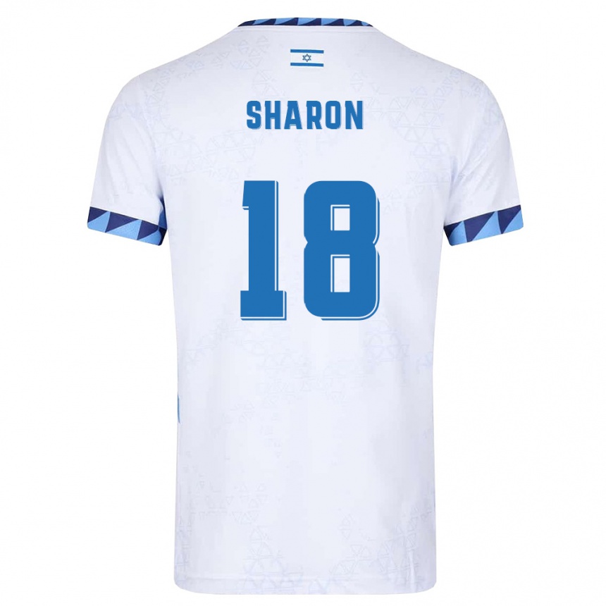 גברים כדורגל ישראל Ido Sharon #18 לבן כחול בהיר ג'רזי ביתית 26-28