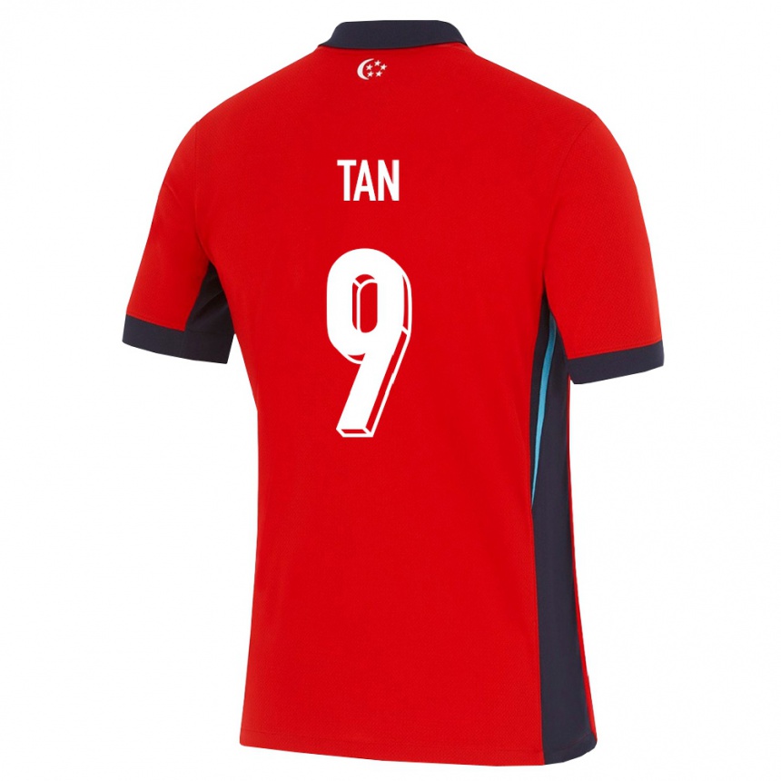 גברים כדורגל סינגפור Louka Tan #9 אדום לבן שחור ג'רזי ביתית 26-28