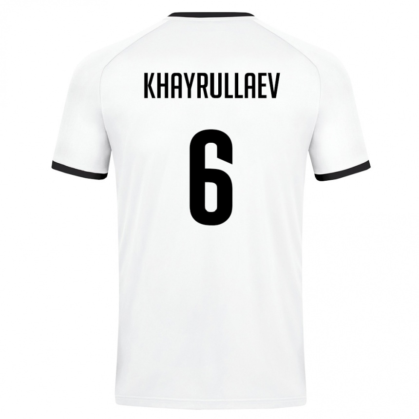 גברים כדורגל אוזבקיסטן Ravshan Khayrullaev #6 לבן ירוק כהה הרחק ג'רזי 26-28