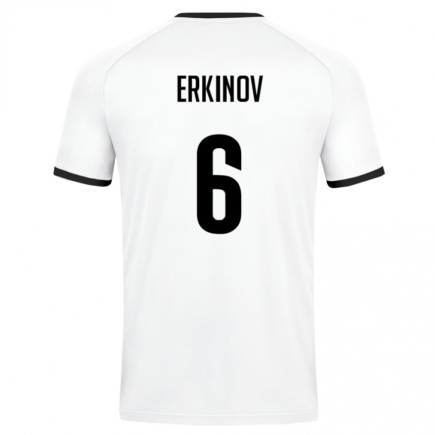 גברים כדורגל אוזבקיסטן Bekhruz Erkinov #6 לבן ירוק כהה הרחק ג'רזי 26-28