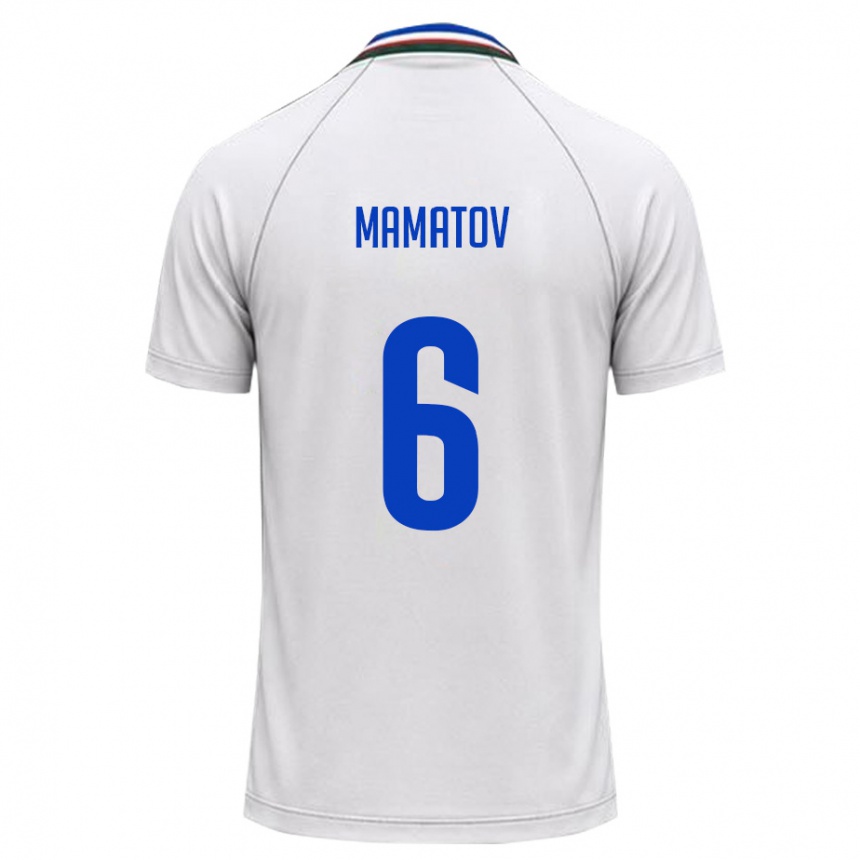 גברים כדורגל אוזבקיסטן Mukhammadjon Mamatov #6 לבן ירוק כהה הרחק ג'רזי 26-28