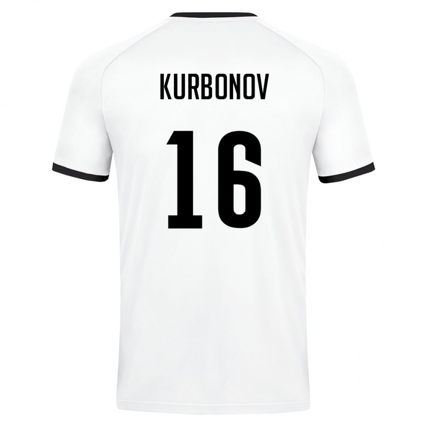 גברים כדורגל אוזבקיסטן Bilol Kurbonov #16 לבן ירוק כהה הרחק ג'רזי 26-28