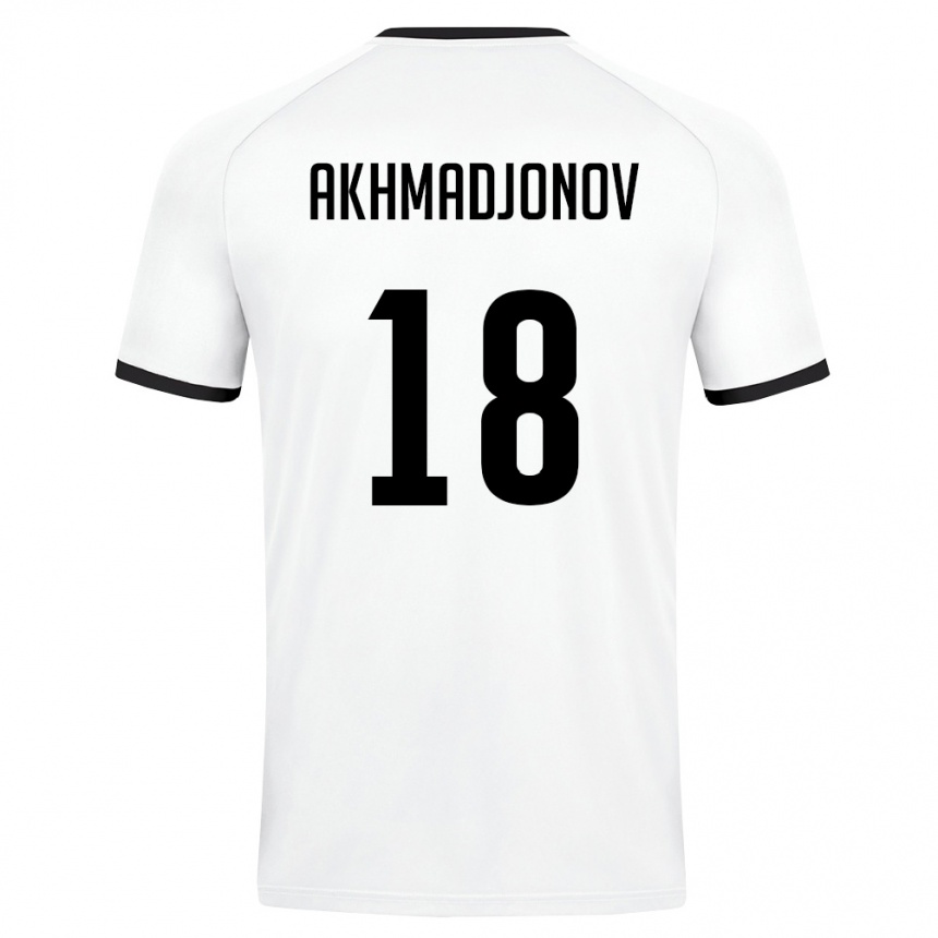 גברים כדורגל אוזבקיסטן Narimonjon Akhmadjonov #18 לבן ירוק כהה הרחק ג'רזי 26-28