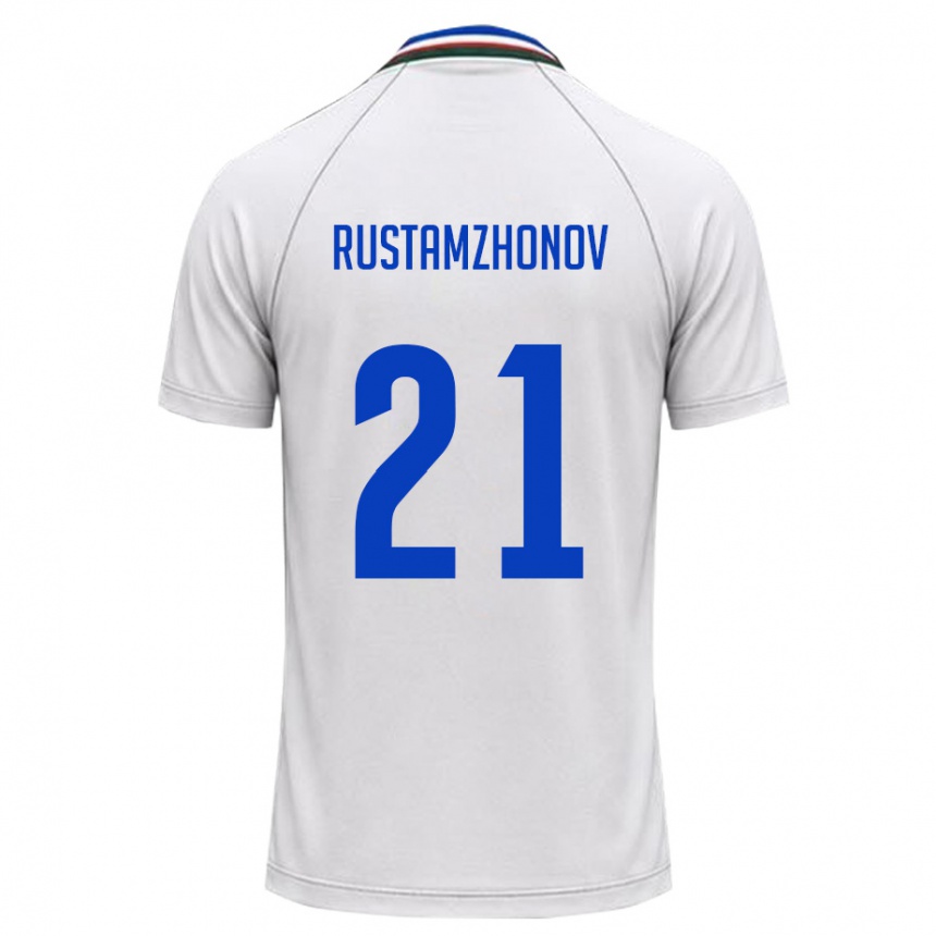 גברים כדורגל אוזבקיסטן Nematullo Rustamzhonov #21 לבן ירוק כהה הרחק ג'רזי 26-28