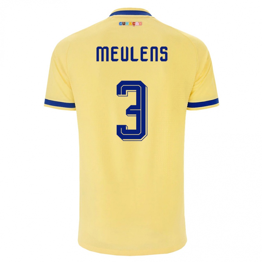 גברים כדורגל קוראסאו Giordinelo Meulens #3 צהוב כהה ורוד הרחק ג'רזי 26-28