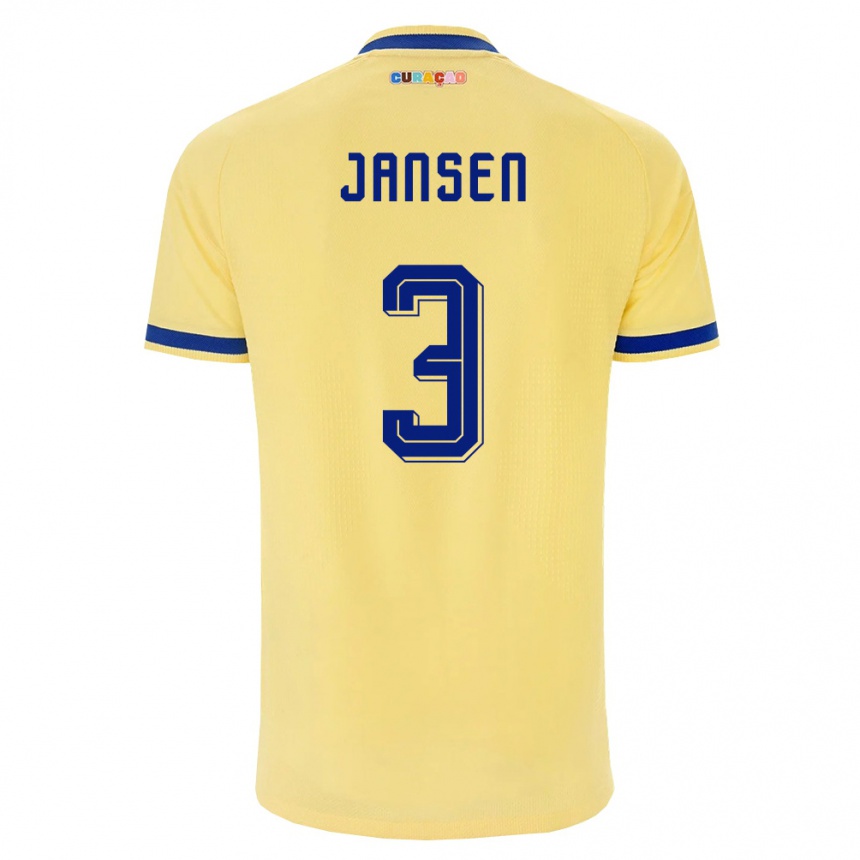 גברים כדורגל קוראסאו Mart Jansen #3 צהוב כהה ורוד הרחק ג'רזי 26-28