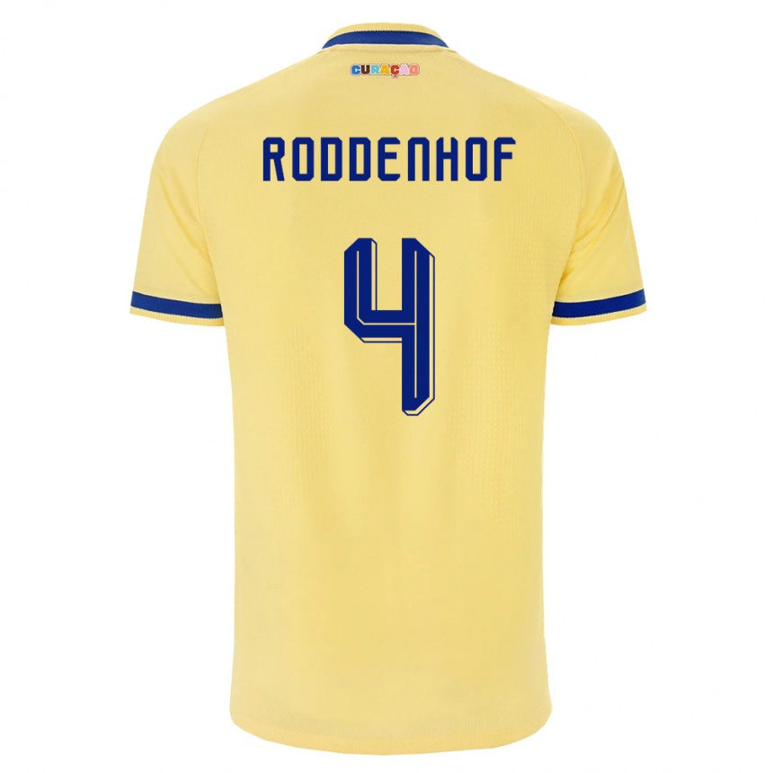 גברים כדורגל קוראסאו Liyon Roddenhof #4 צהוב כהה ורוד הרחק ג'רזי 26-28