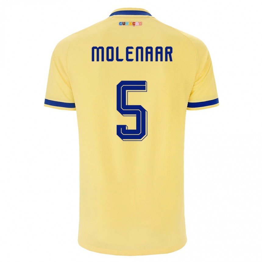 גברים כדורגל קוראסאו Jayron Molenaar #5 צהוב כהה ורוד הרחק ג'רזי 26-28