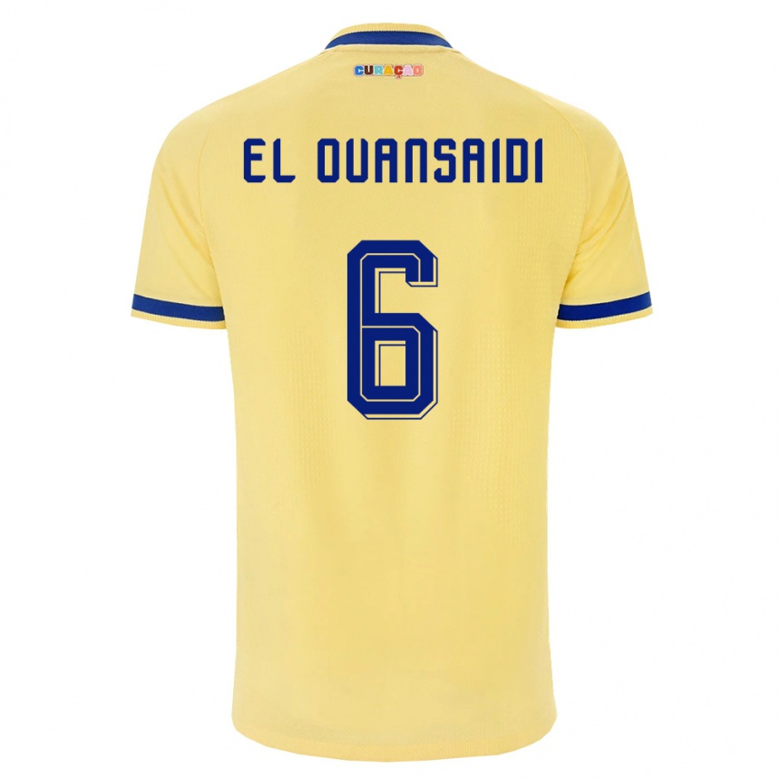 גברים כדורגל קוראסאו Keyane El Ouansaidi #6 צהוב כהה ורוד הרחק ג'רזי 26-28