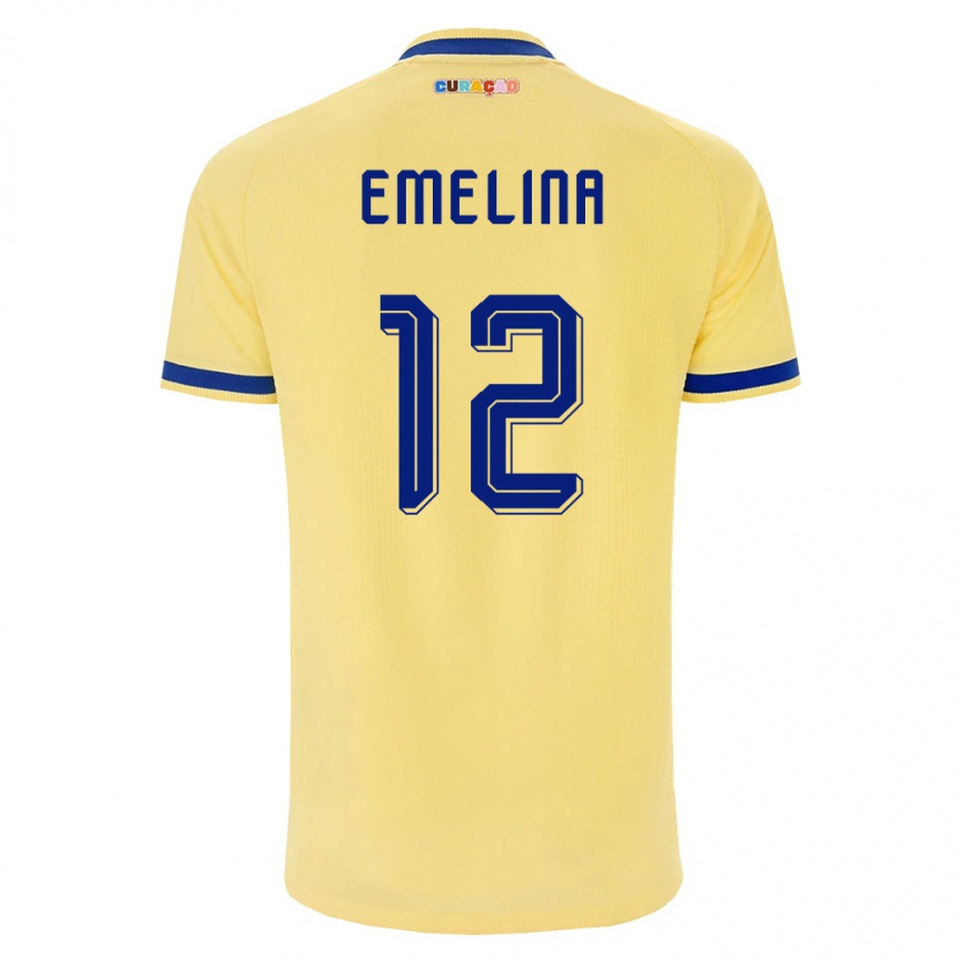 גברים כדורגל קוראסאו Irdjoailly Emelina #12 צהוב כהה ורוד הרחק ג'רזי 26-28