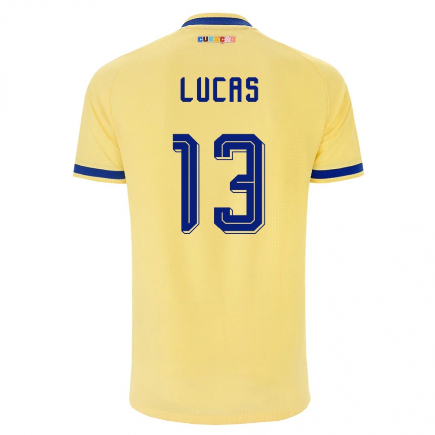 גברים כדורגל קוראסאו Thyrone Lucas #13 צהוב כהה ורוד הרחק ג'רזי 26-28