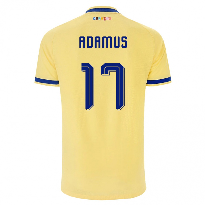גברים כדורגל קוראסאו Richaino Adamus #17 צהוב כהה ורוד הרחק ג'רזי 26-28