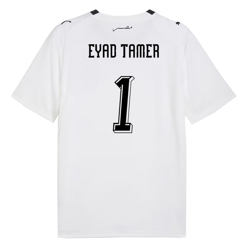 גברים כדורגל מצרים Eyad Tamer #1 לבן אפור שחור הרחק ג'רזי 26-28