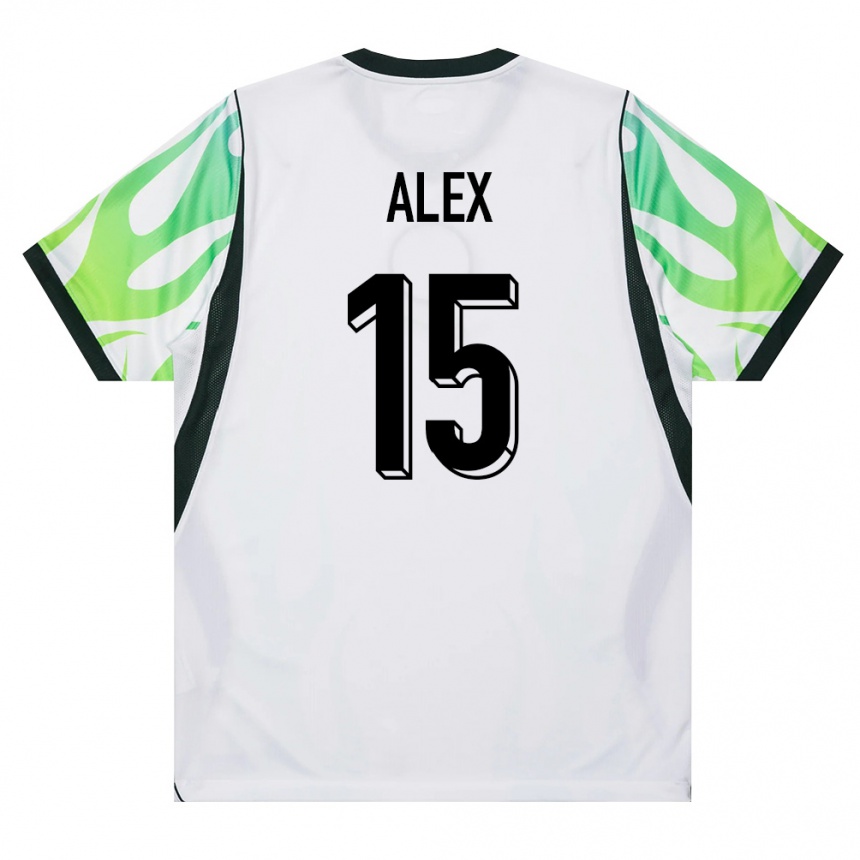 גברים כדורגל ניגריה John Alex #15 לבן ירוק הרחק ג'רזי 26-28