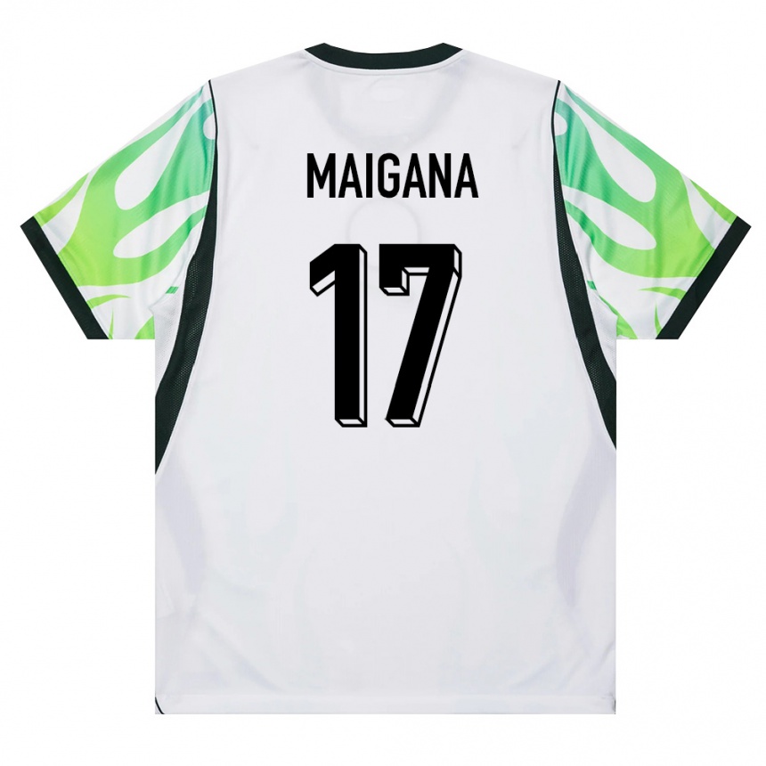 גברים כדורגל ניגריה Tahir Maigana #17 לבן ירוק הרחק ג'רזי 26-28