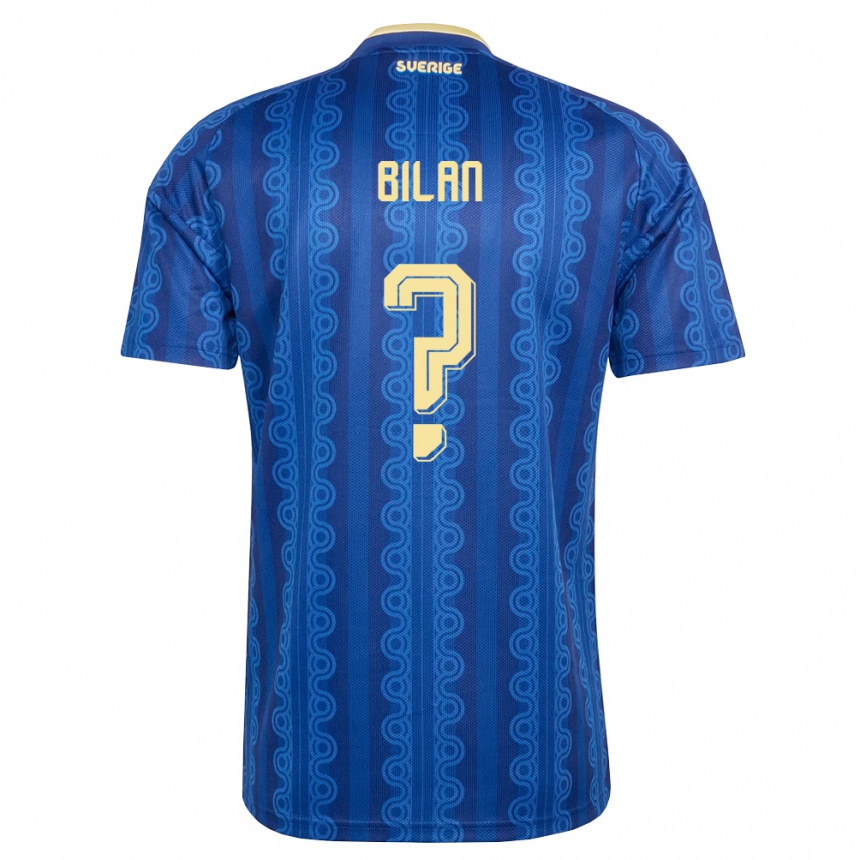 גברים כדורגל שוודיה Nicolas Bilan #0 כחול כהה צהוב הרחק ג'רזי 26-28