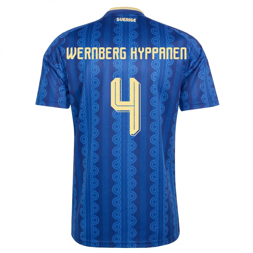 גברים כדורגל שוודיה Lino Wernberg Hyppänen #4 כחול כהה צהוב הרחק ג'רזי 26-28