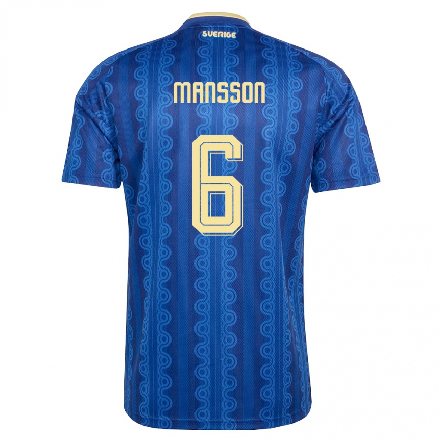 גברים כדורגל שוודיה Oliver Månsson #6 כחול כהה צהוב הרחק ג'רזי 26-28