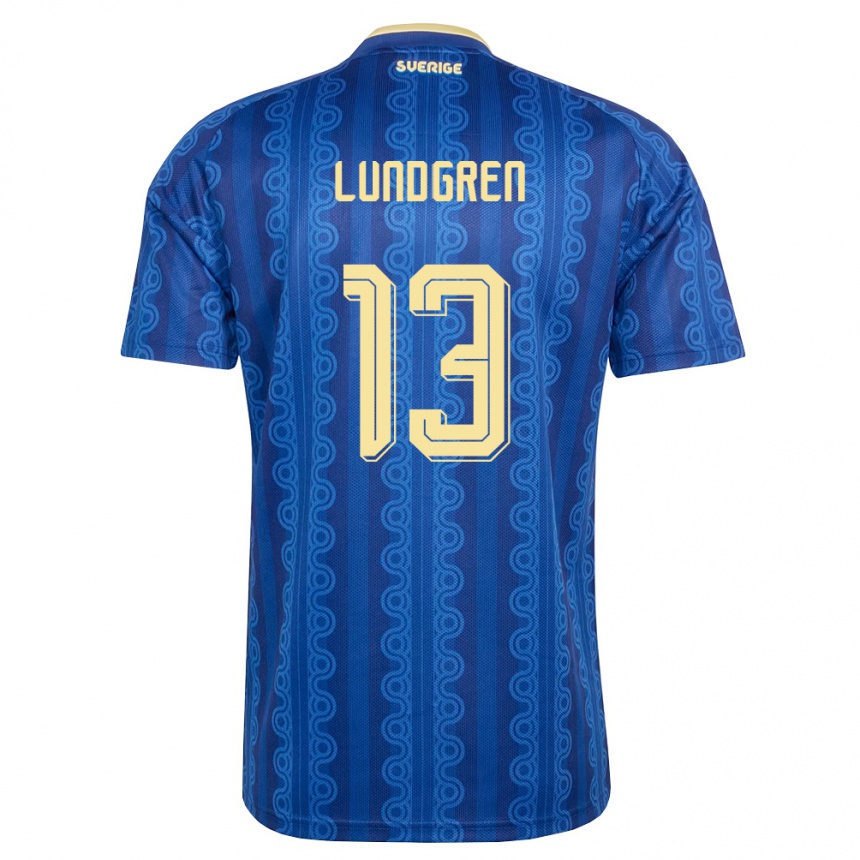 גברים כדורגל שוודיה Gustav Lundgren #13 כחול כהה צהוב הרחק ג'רזי 26-28